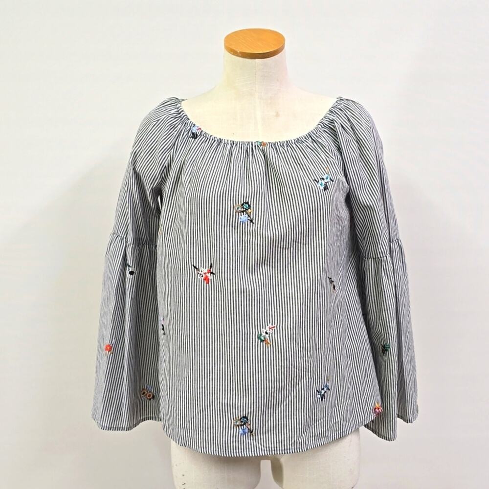GYPSIES AND MOONDUST BLOUSE - EMBRODIERY WITH BLUE STRIPES SMALL - Picture 2 of 5